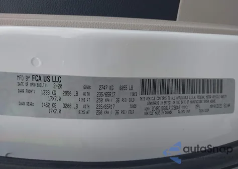 2020 Chrysler Voyager Lxi из США, поврежденный, VIN 2C4RC1DG8LR172640